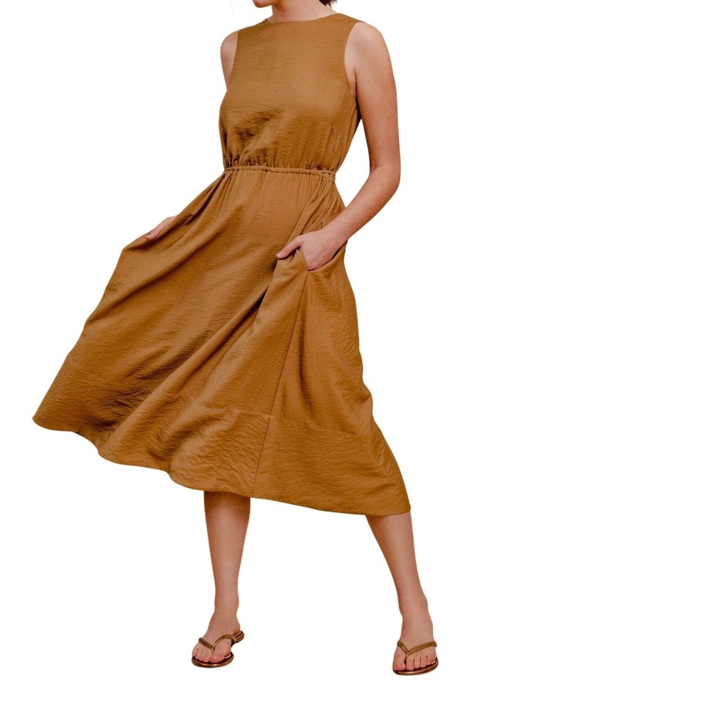 Vince‎ Moss Cross Back Tie Waist Midi Dress M Pockets